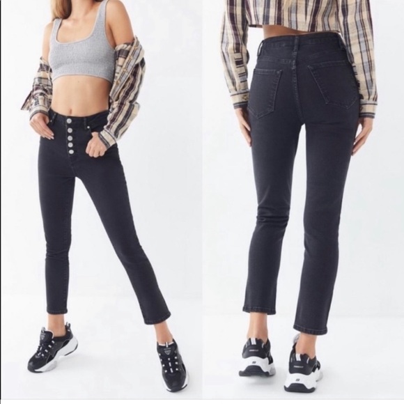 BDG Girlfriend high rise black exposed button fly jeans. - Picture 1 of 7